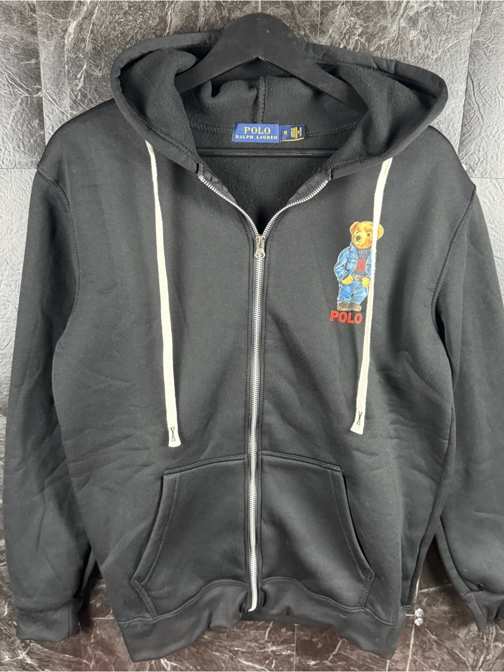 Polo Ralph Lauren Black Polo Bear Zip Hoodie Medium